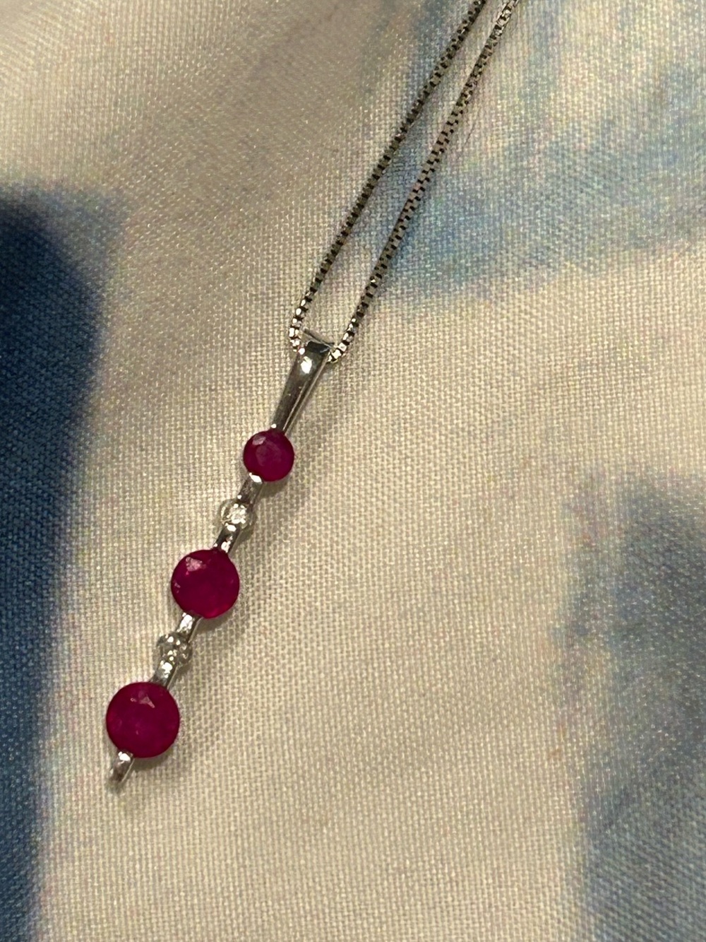 Pink Ruby and Sterling Silver Pendant Necklace-July Birthstone with 2 diamonds
